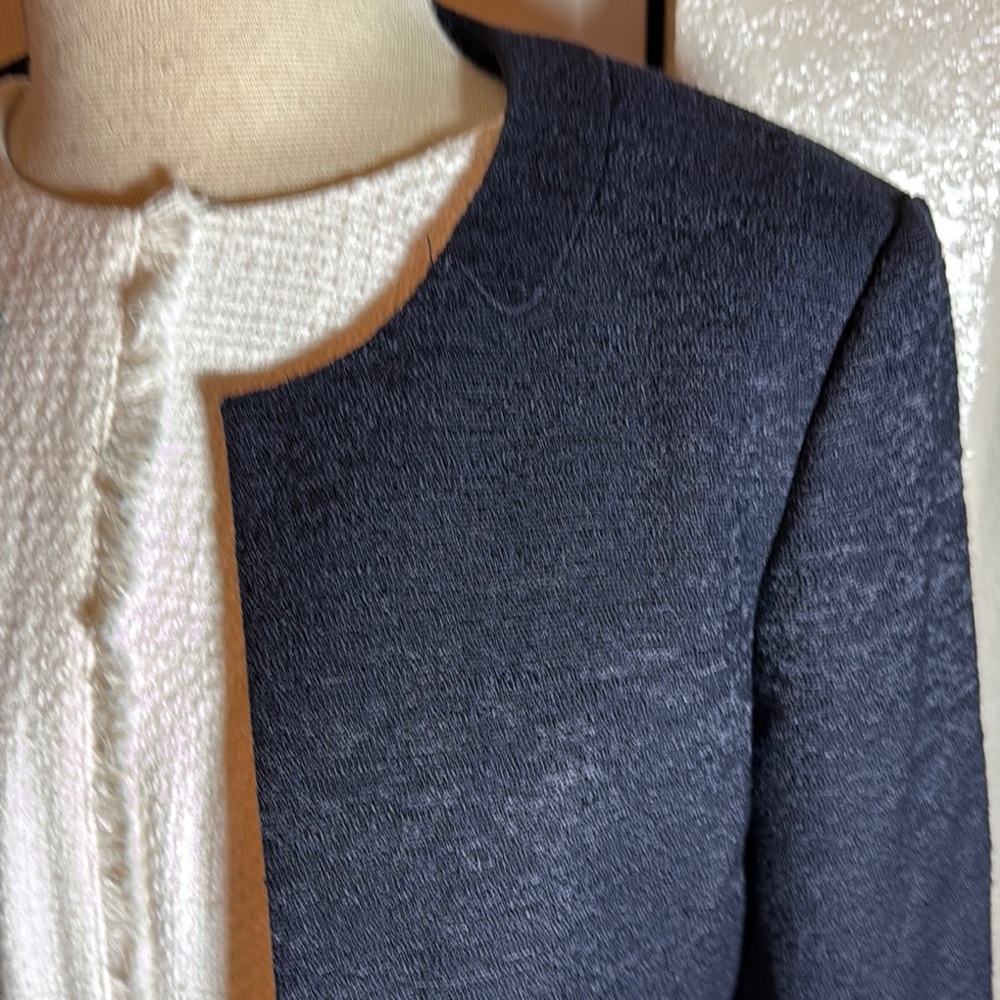 Ann Taylor Blue Blazer with Textured Fabric and Streamlined Design - Picture 5 of 8